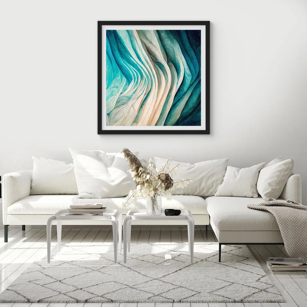 Pôster com moldura preta - Insaciabilidade azul - 30x30 cm