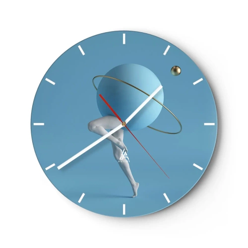 Relógio de parede - Relógio em vidro - Uma figura surreal com uma esfera planetária contra o céu - 30x30cm - Planetas a enlouquecer - Decoração de parede moderna para a sala de estar, cozinha e quarto ARTTOR