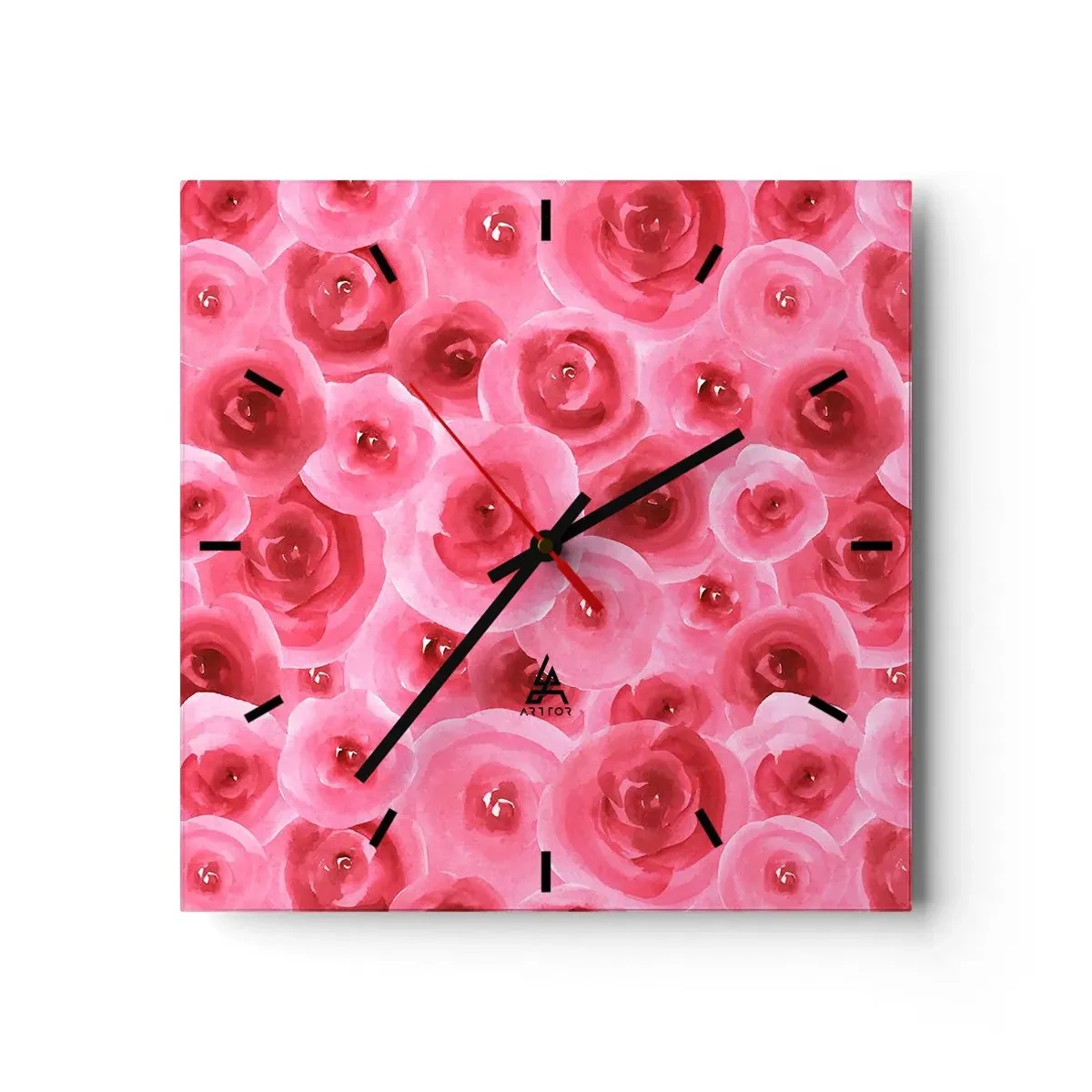 Relógio de parede - Relógio em vidro - Rosas acima e abaixo - 30x30 cm