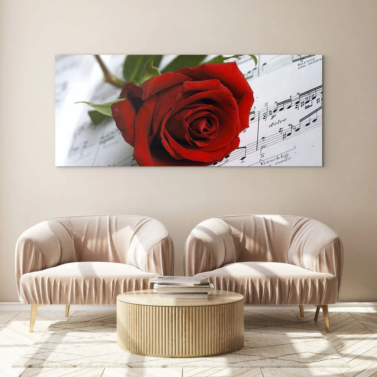 Quadro em vidro - Música de sentimentos em escarlate - 90x30 cm