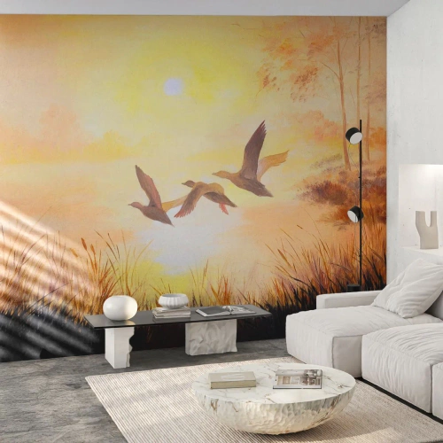 Papel de Parede Standard Eco - O início de uma longa viagem - Natureza, Pato selvagem, Paisagem - 200x140 cm
