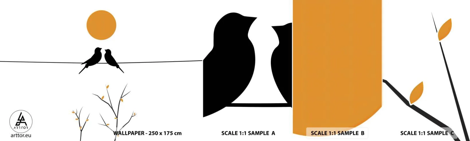 Amostra de Papel de Parede Standard Eco - A noite dos rouxinóis - Abstração, Pássaros, Gráficos - 100x30 cm