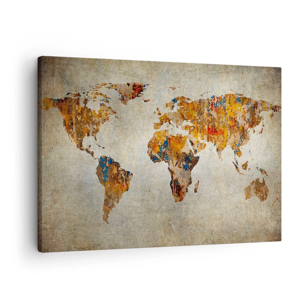 Quadro em tela - Mapa-múndi vintage com detalhes coloridos - 70x50cm - Um mundo verdadeiramente grande - Decoração de parede moderna para a sala de estar e quarto ARTTOR