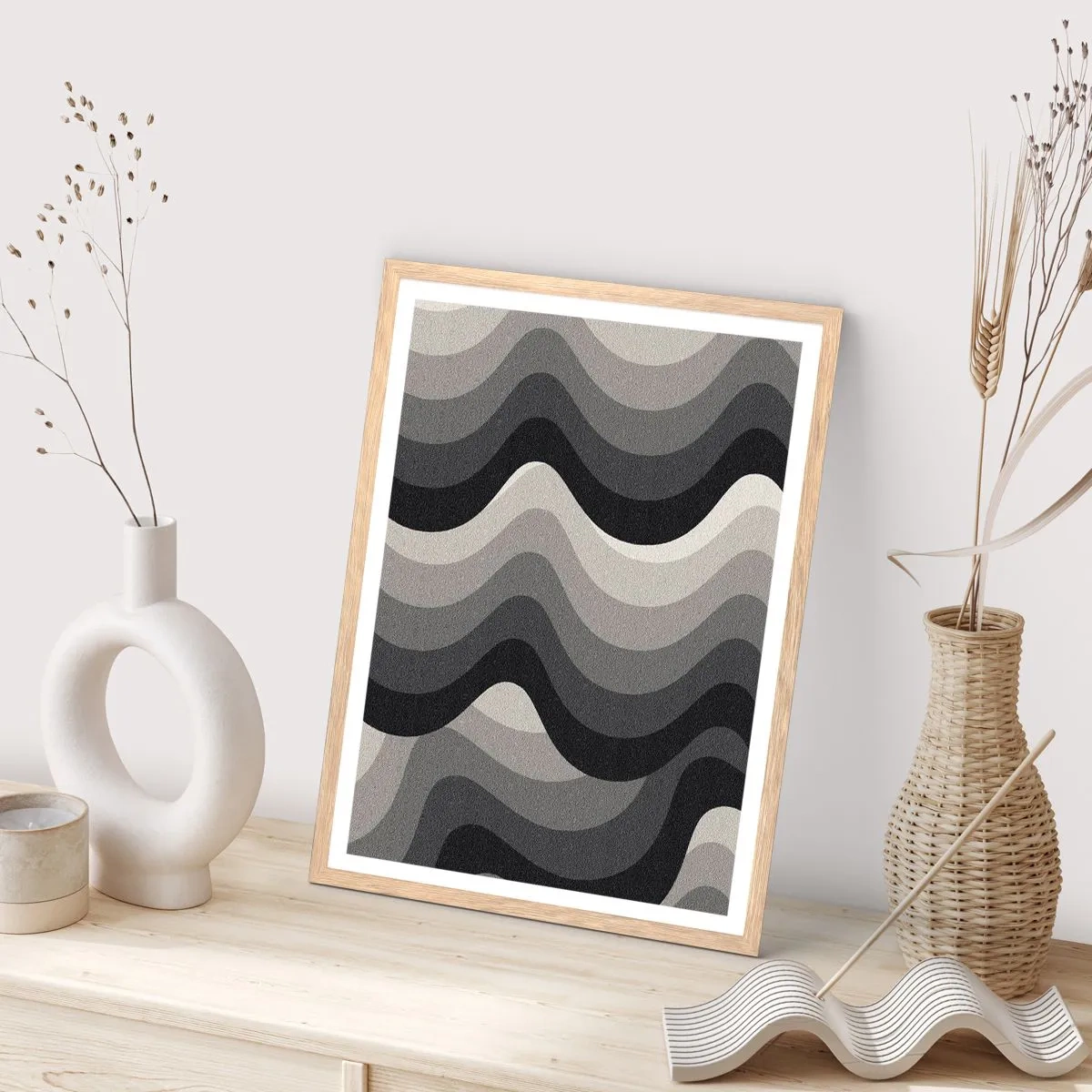 Pôster com moldura de carvalho claro - Onda após onda - 50x70 cm