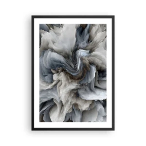 Pôster com moldura preta - Uma explosão abstrata de cores em tons de cinza e azul. - 50x70cm - Pedra e flor - Decoração de parede moderna para a sala de estar e quarto ARTTOR