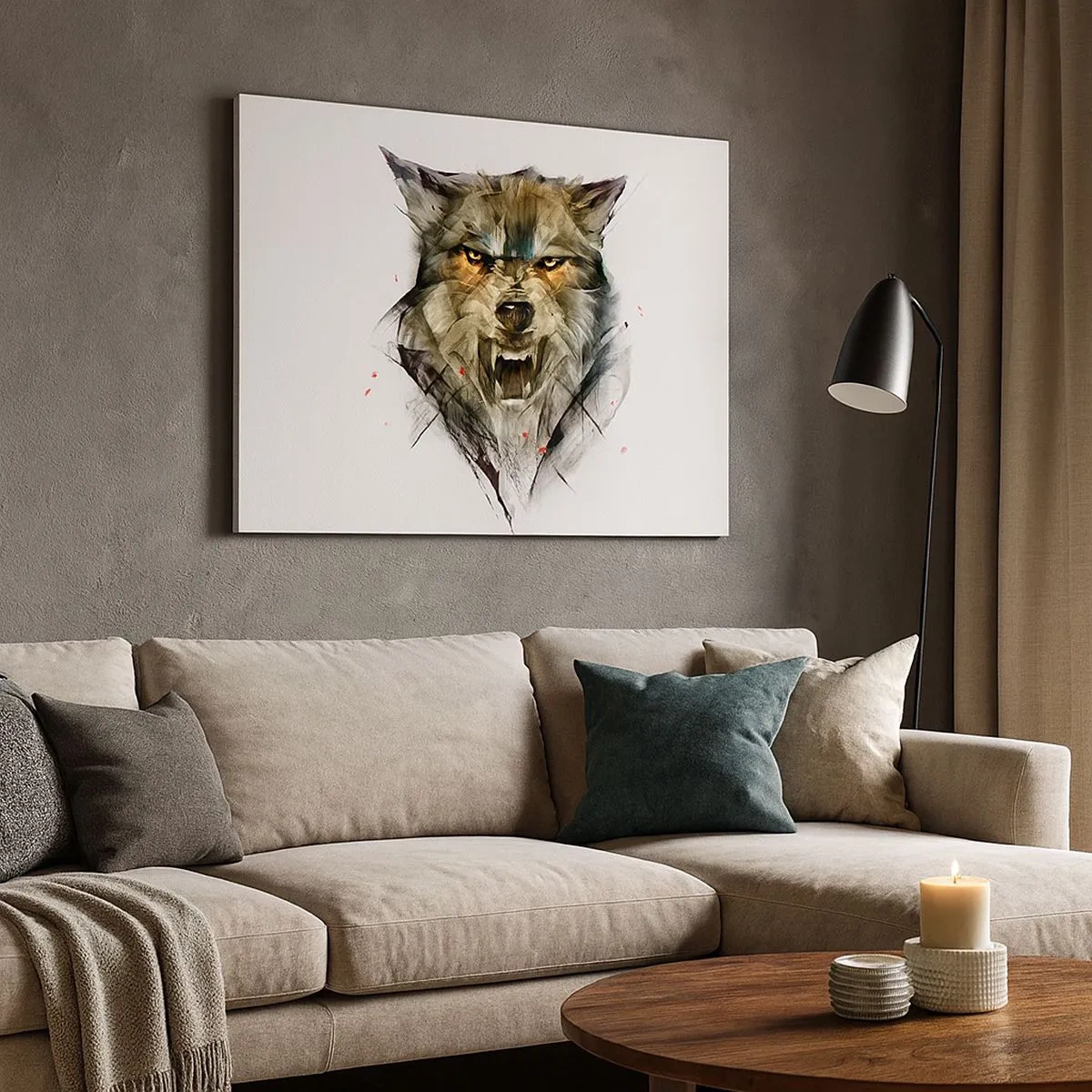 Quadro em tela - Um lobo perigoso em uma forma artística e dinâmica - 70x50cm - Nem um passo! - Decoração de parede moderna para a sala de estar e quarto ARTTOR