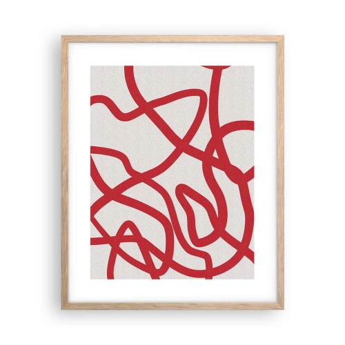 Pôster com moldura de carvalho claro - Vermelho em branco - 40x50 cm
