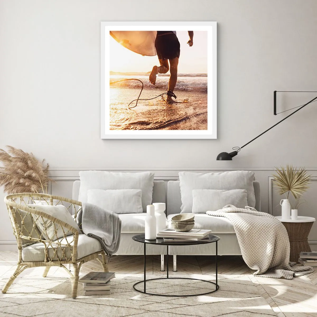 Pôster em moldura branca - Encontro das ondas - 50x50 cm