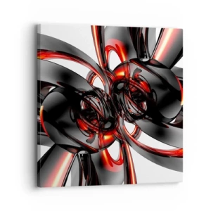Quadro em tela - Movimento em grafite e vermelho - 30x30 cm