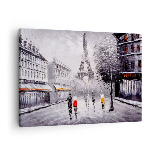Quadro em tela - Uma vista da Torre Eiffel em um ambiente monocromático com toques de cor - 70x50cm - Passeio em Paris - Decoração de parede moderna para a sala de estar e quarto ARTTOR