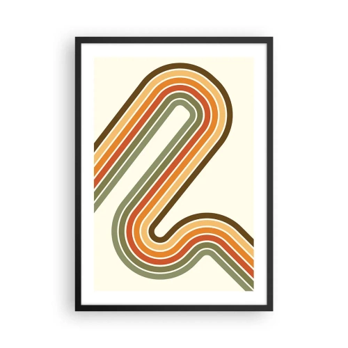 Pôster com moldura preta - Linhas coloridas em estilo retrô - 50x70cm - Ziguezague para o destino - Decoração de parede moderna para a sala de estar e quarto ARTTOR