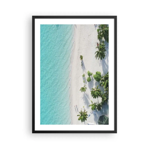 Pôster com moldura preta - Vista aérea de uma praia tropical com palmeiras e mar azul - 50x70cm - Férias no paraíso - Decoração de parede moderna para a sala de estar e quarto ARTTOR