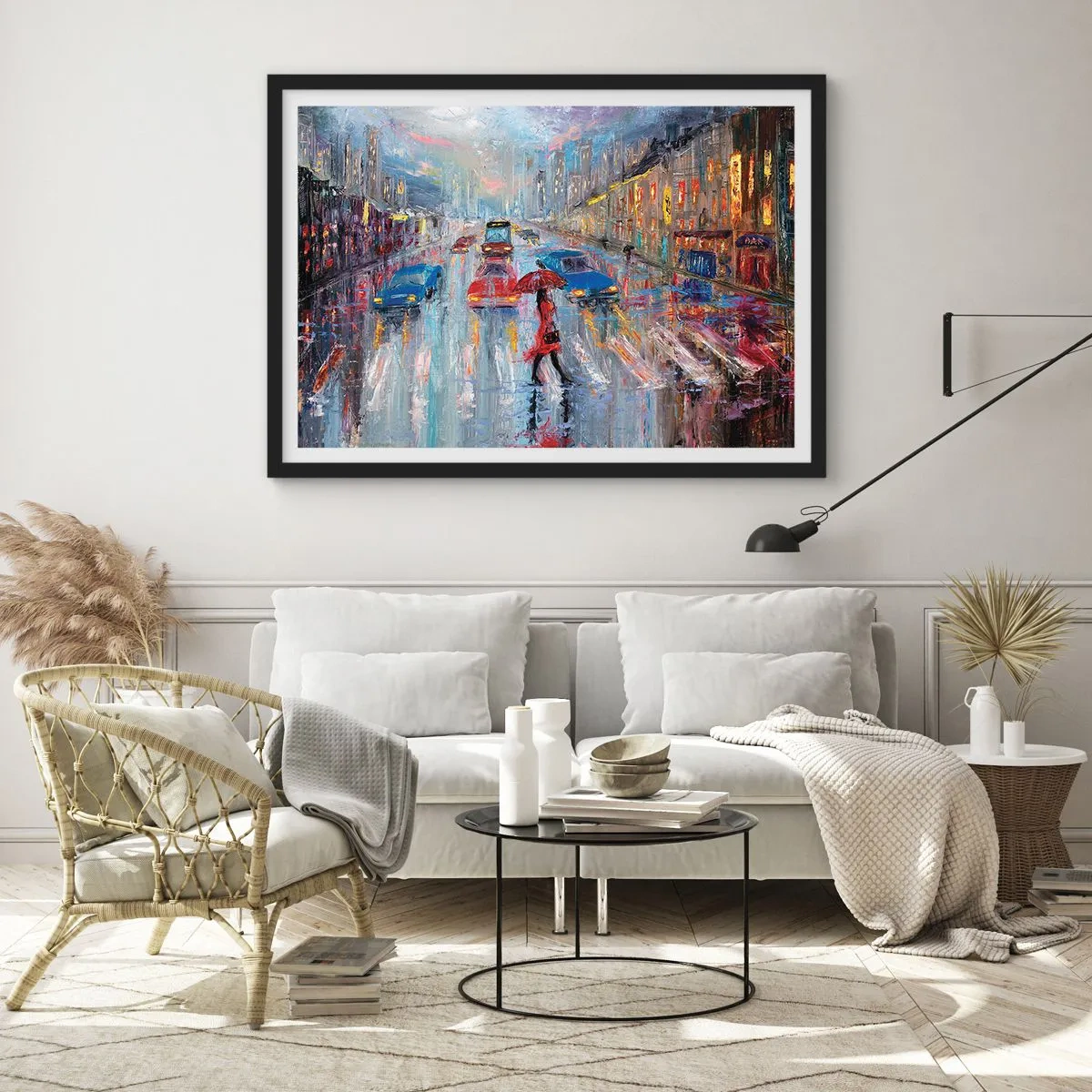 Pôster com moldura preta - Tarde chuvosa na cidade - 91x61 cm