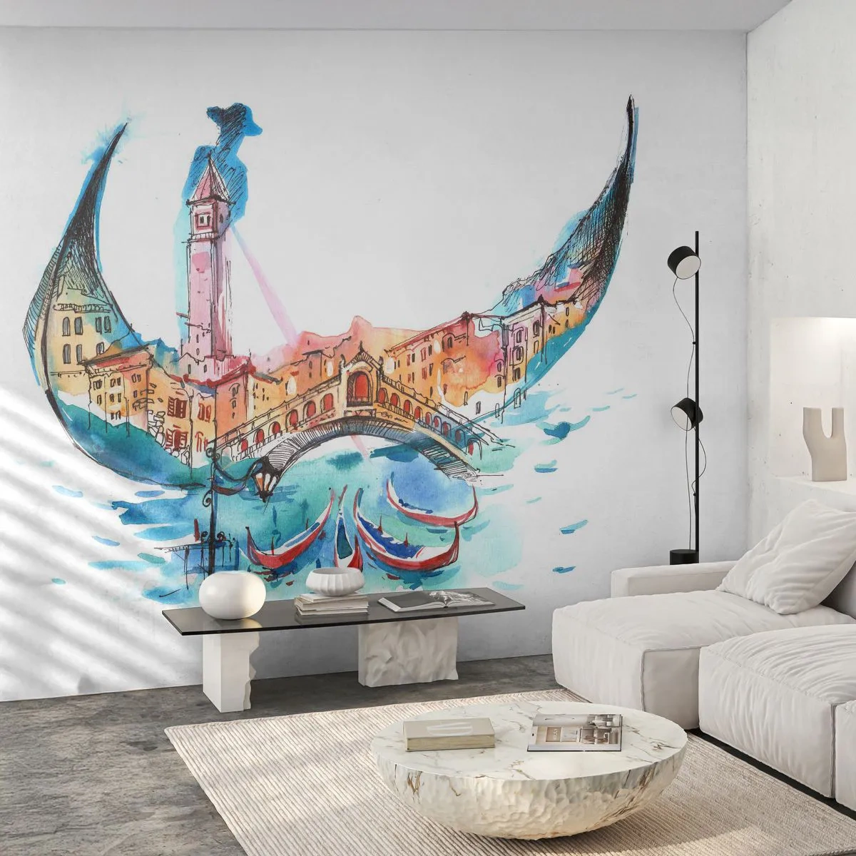 Papel de Parede Premium Canvas - Navegamos pela cidade - Abstração, Veneza, Ponte - 400x280 cm