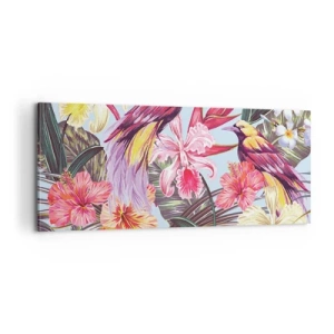 Quadro em tela - Pétalas e penas - 100x40 cm