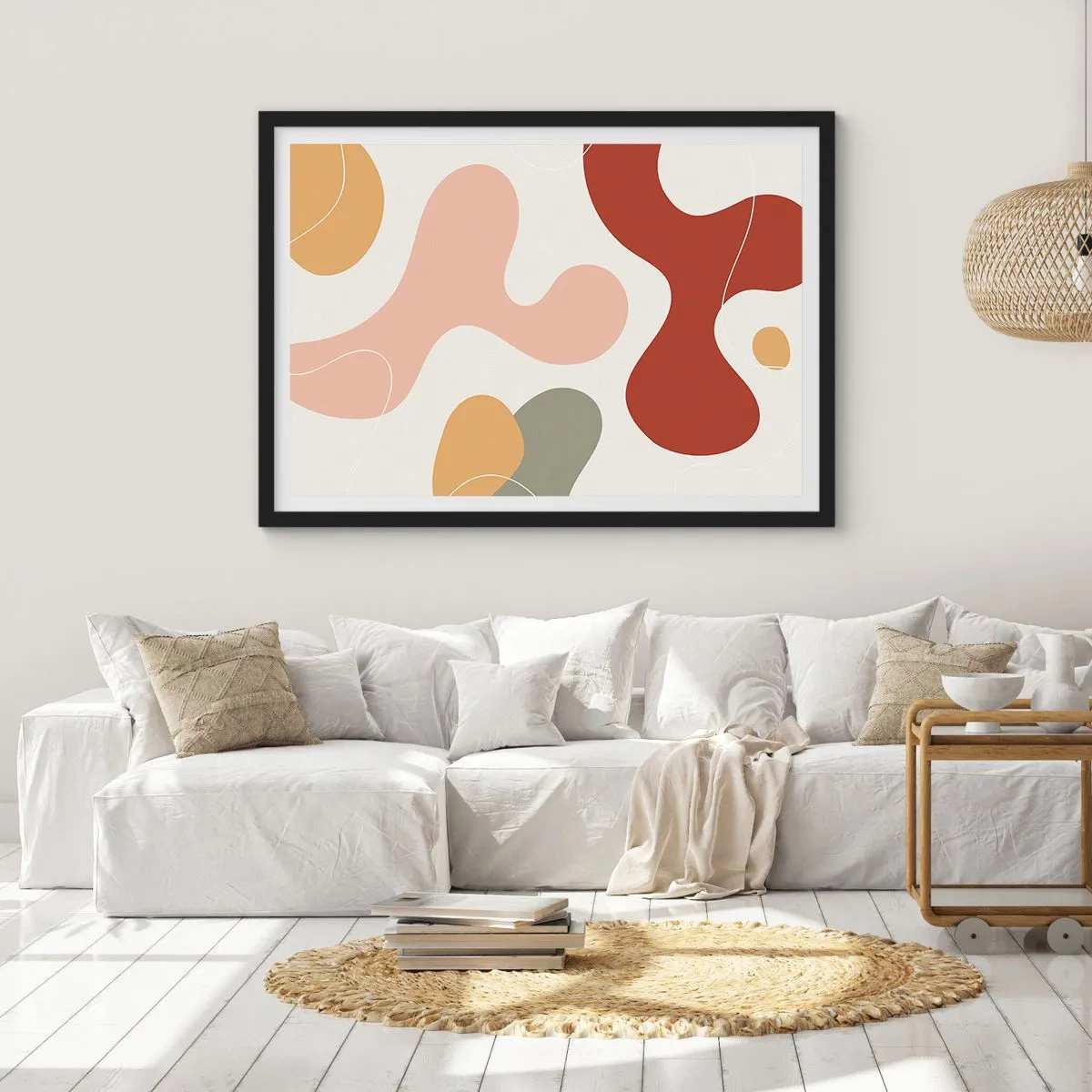 Pôster com moldura preta - Ziguezagues ornamentais - 100x70 cm