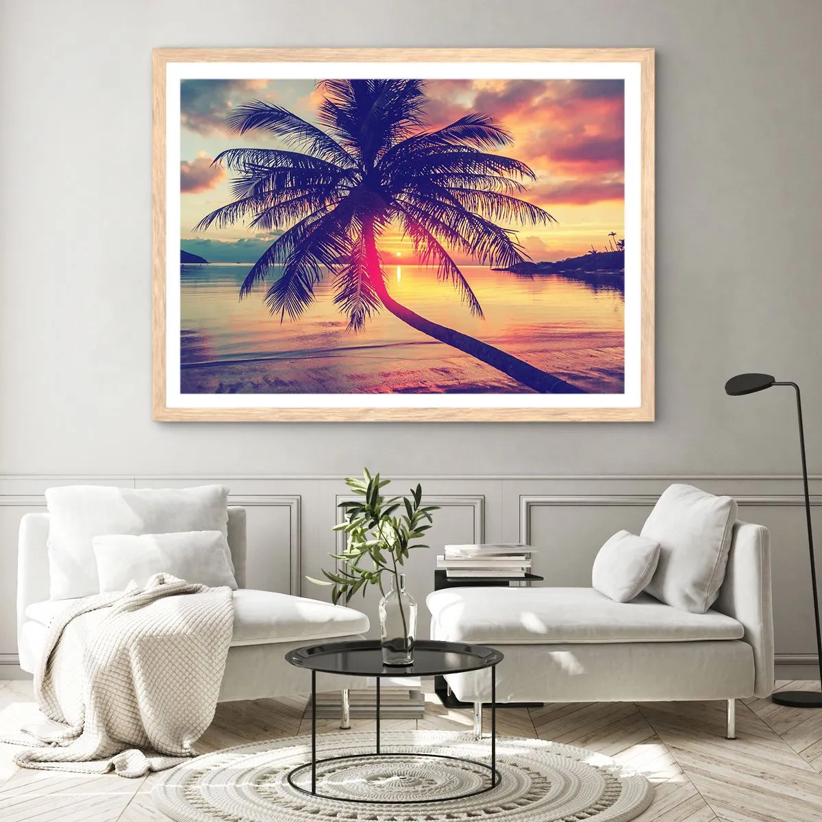 Pôster com moldura de carvalho claro - Uma noite sob as palmeiras - 70x50 cm