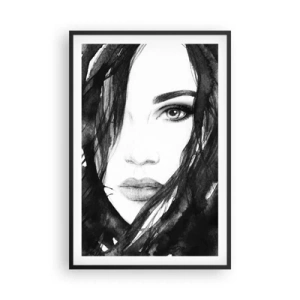 Pôster com moldura preta - Retrato de uma dama a preto e branco - 61x91 cm