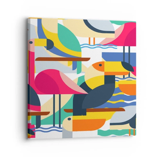 Quadro em tela - A festa dos pássaros - 30x30 cm