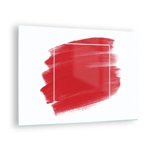 Quadro em vidro - Mancha vermelha abstrata com moldura branca - 70x50cm - Fora do quadro - Decoração de parede moderna para a sala de estar e quarto ARTTOR