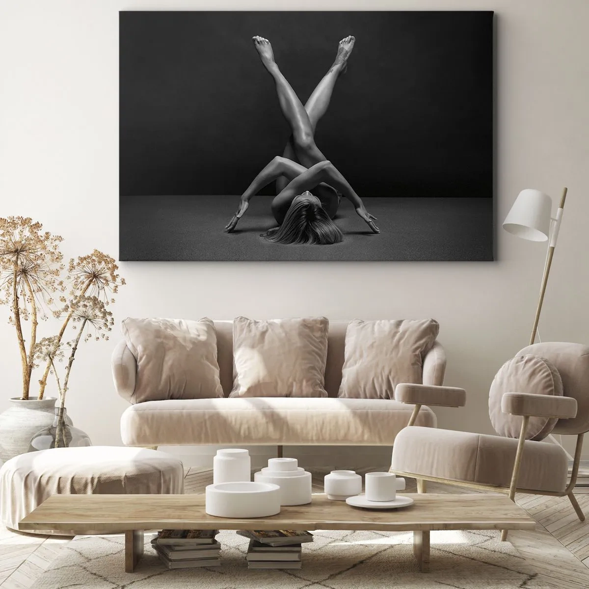 Quadro em tela - Uma visão artística de uma mulher em preto e branco - 70x50cm - Geometria da nudez - Decoração de parede moderna para a sala de estar e quarto ARTTOR