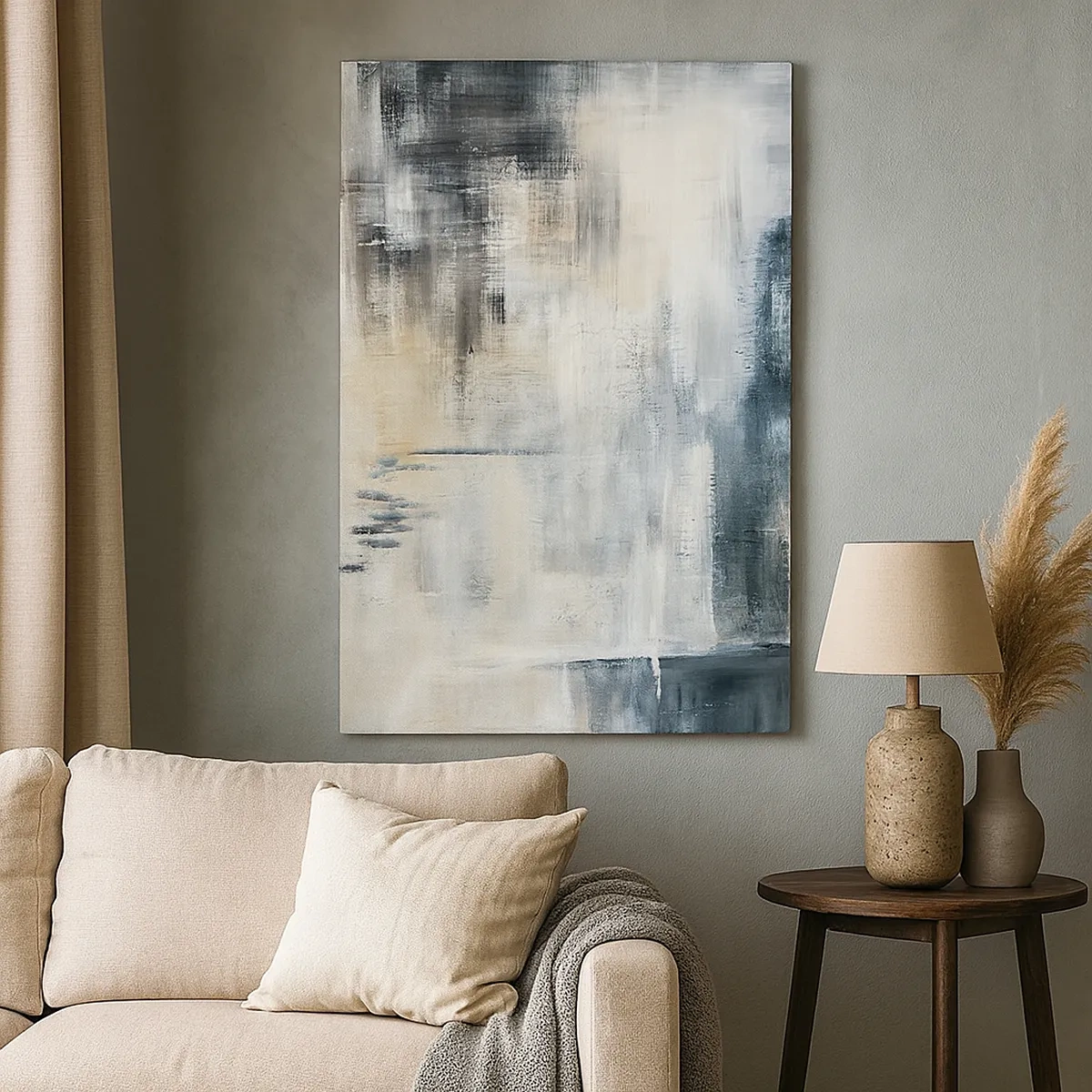 Quadro em tela - Atrás da cortina azul - 50x70 cm