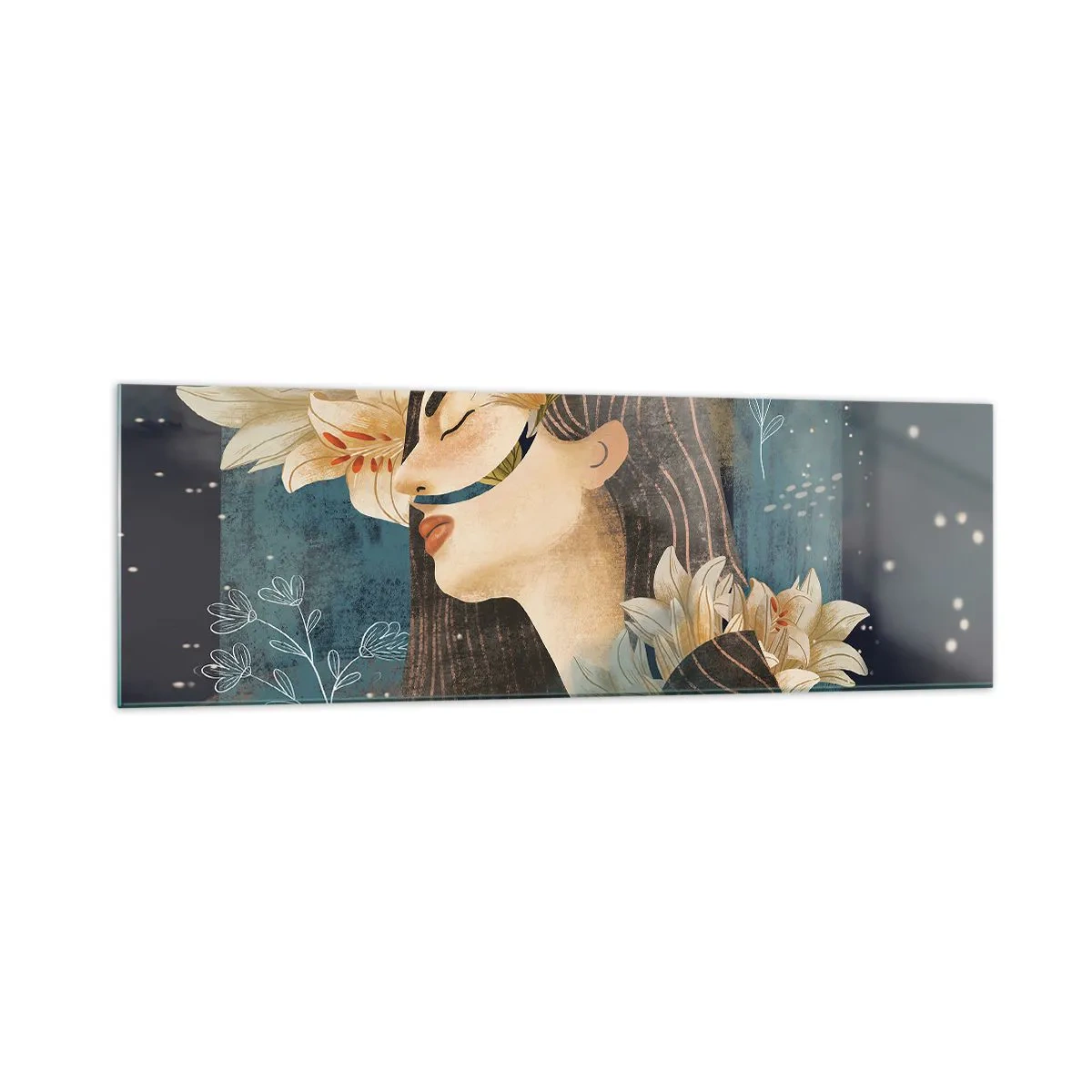 Quadro em vidro - O conto da princesa com lírios - 160x50 cm