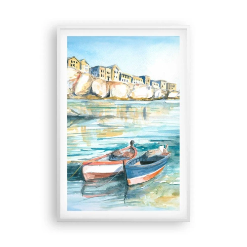 Pôster em moldura branca - Paisagem em azul - 61x91 cm