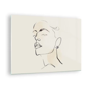 Quadro em vidro - Retrato de uma mulher em linhas minimalistas sobre fundo claro - 70x50cm - Olhar orgulhoso - Decoração de parede moderna para a sala de estar e quarto ARTTOR