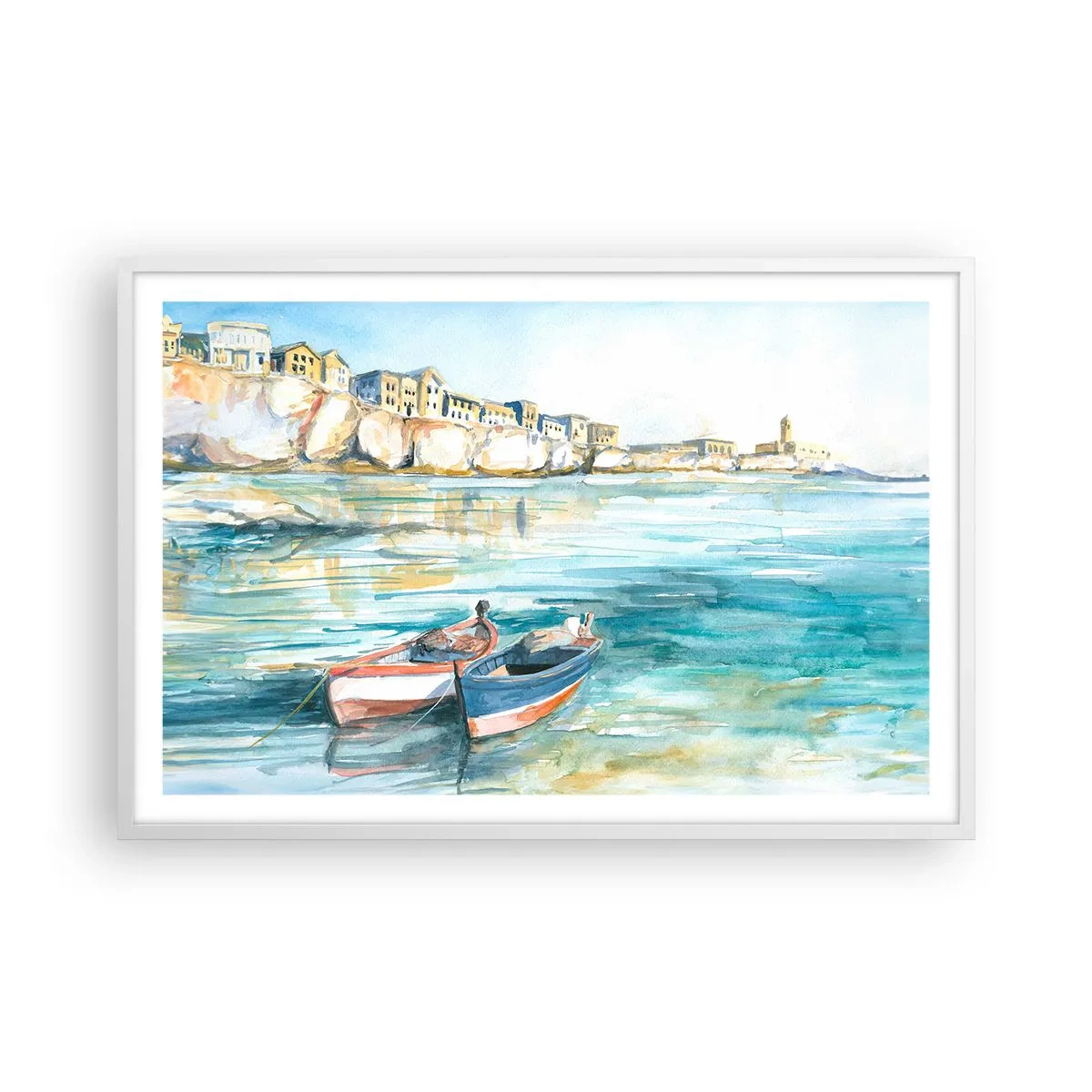 Pôster em moldura branca - Paisagem em azul - 91x61 cm
