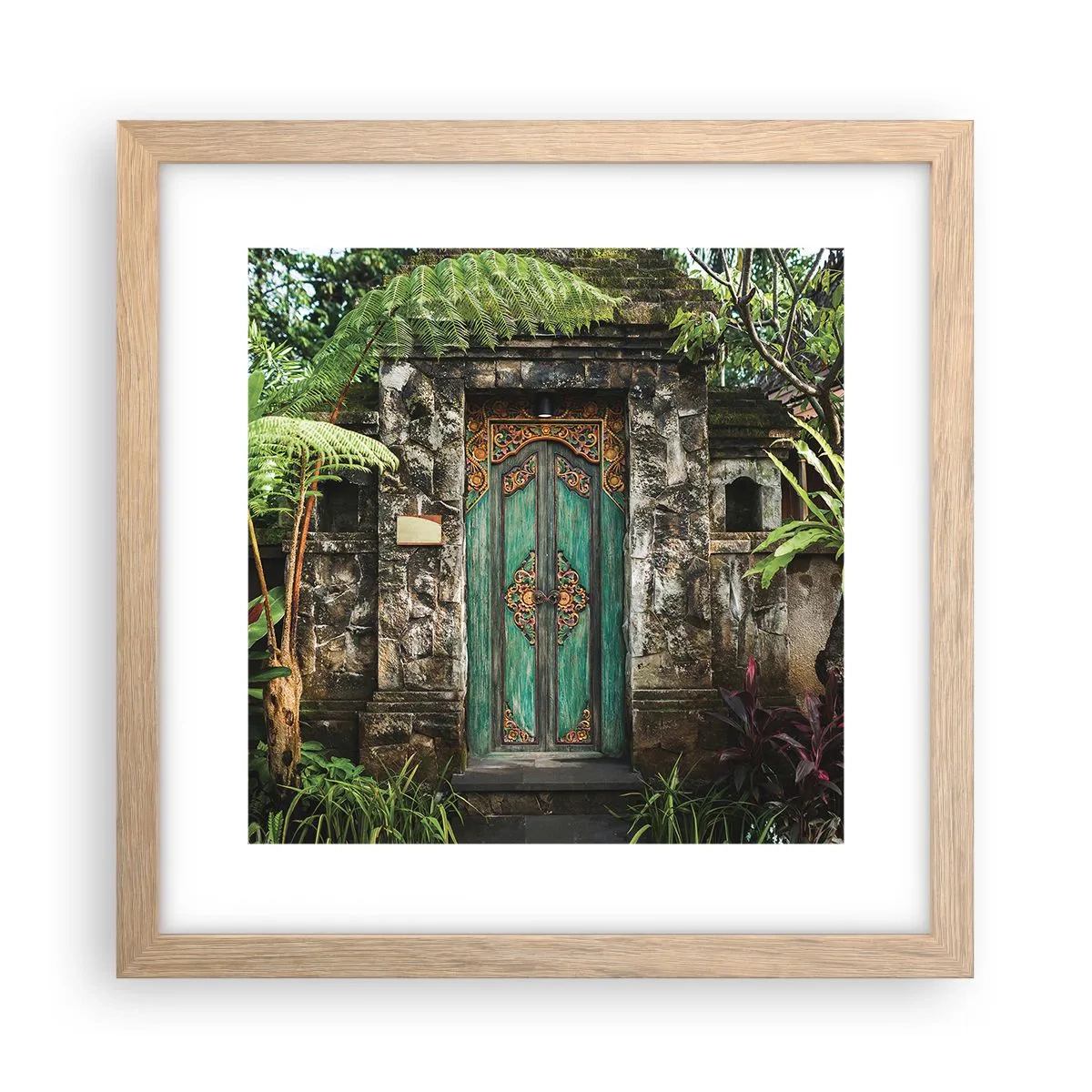 Pôster com moldura de carvalho claro - Portas para um mundo exótico - 30x30 cm