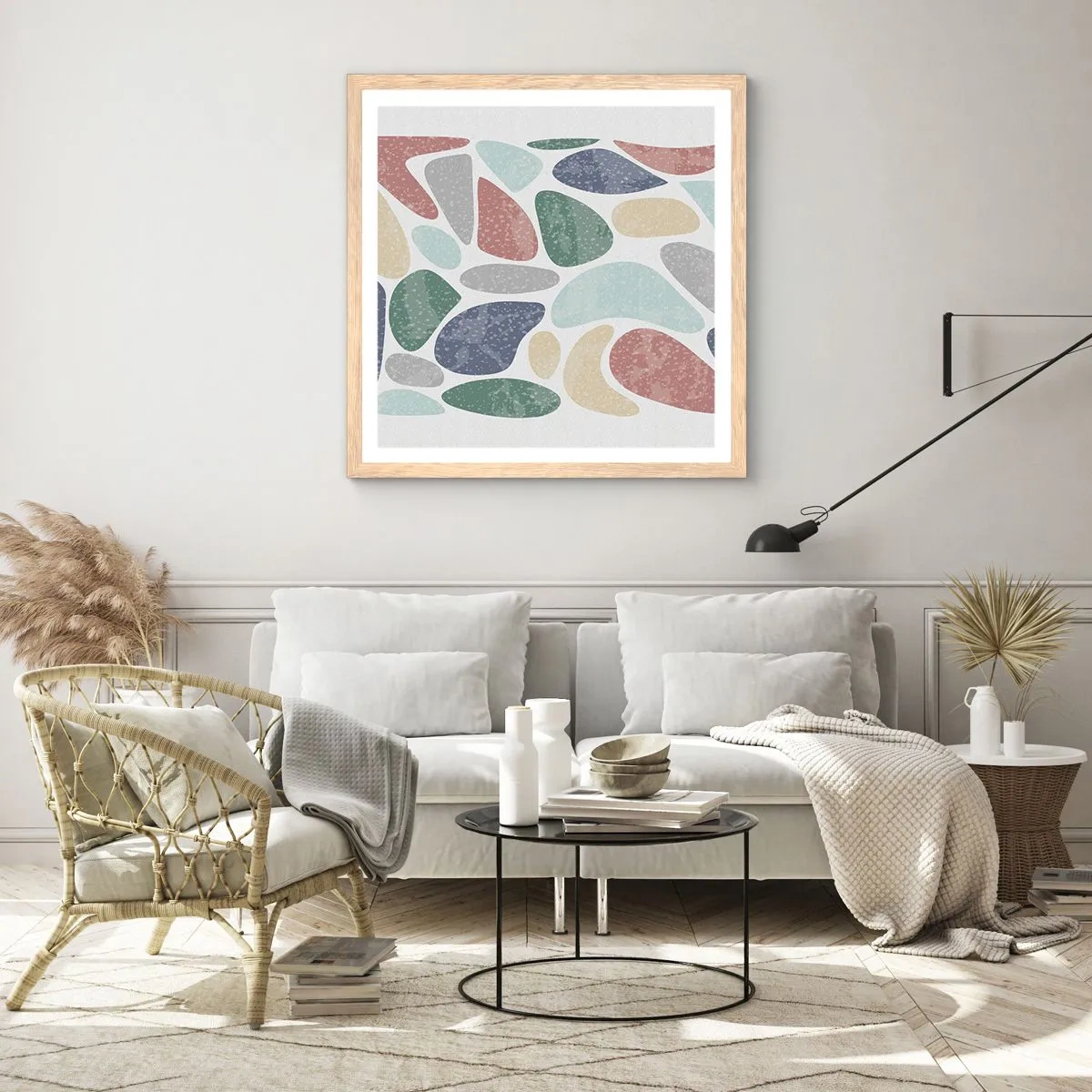 Pôster com moldura de carvalho claro - Um mosaico de cores em pó - 60x60 cm