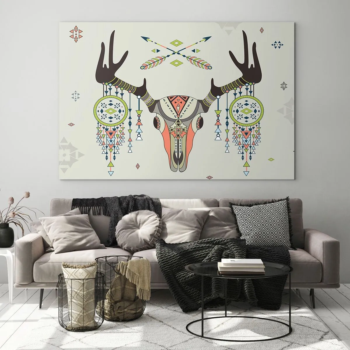 Quadro em vidro - Troféu de caçador indiano - 120x80 cm