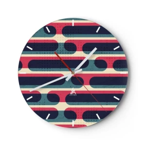 Relógio de parede - Relógio em vidro - Padrão retrô abstrato com listras coloridas - 30x30cm - Avançado e profundo - Decoração de parede moderna para a sala de estar, cozinha e quarto ARTTOR