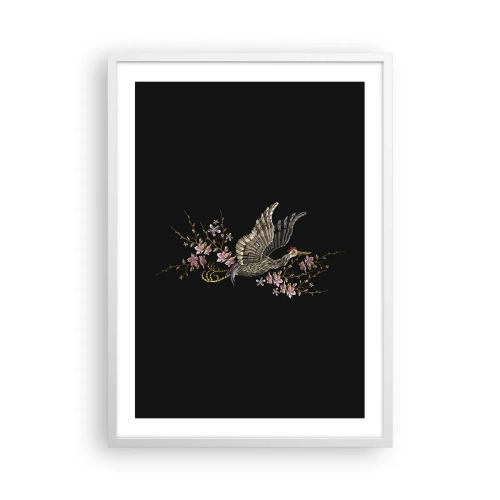 Pôster em moldura branca - Pássaro exótico e bordado - 50x70 cm