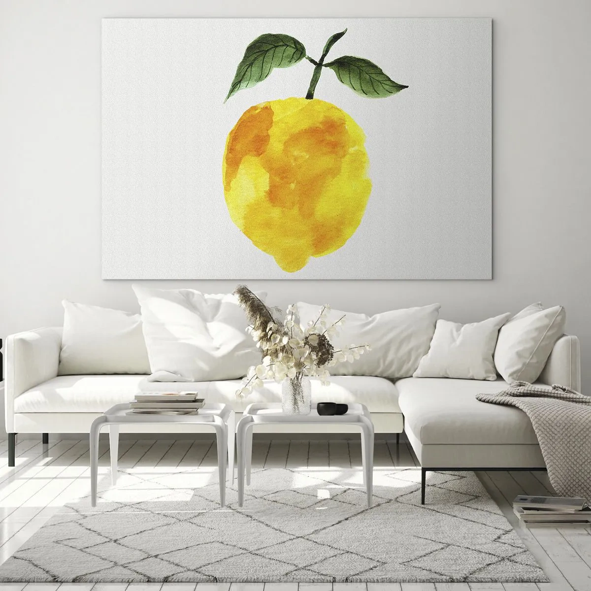Quadro em vidro - Limão aquarela com folhas verdes - 70x50cm - Como saborear o sol - Decoração de parede moderna para a sala de estar e quarto ARTTOR