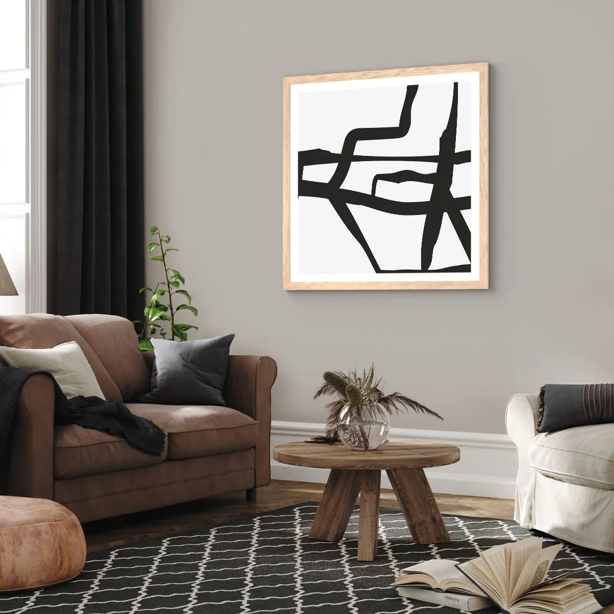Pôster com moldura de carvalho claro - Projeto preto e branco - 60x60 cm