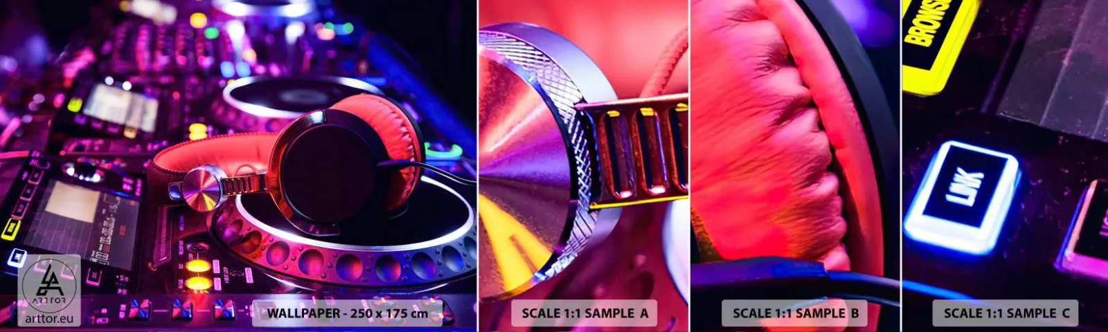 Amostra de Papel de Parede Standard Eco - Antes da diversão começar - Música, Estúdio de música, Fones de ouvido - 100x30 cm