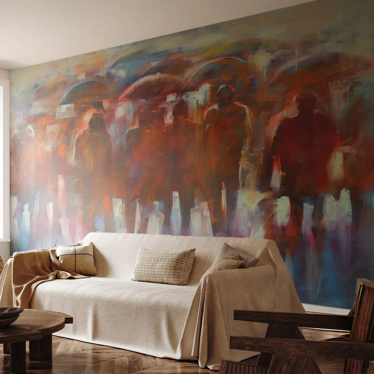 Papel de Parede Standard Eco - Iguais na chuva e no nevoeiro - Pessoas, Cidade ocupada, Pedaço - 200x140 cm