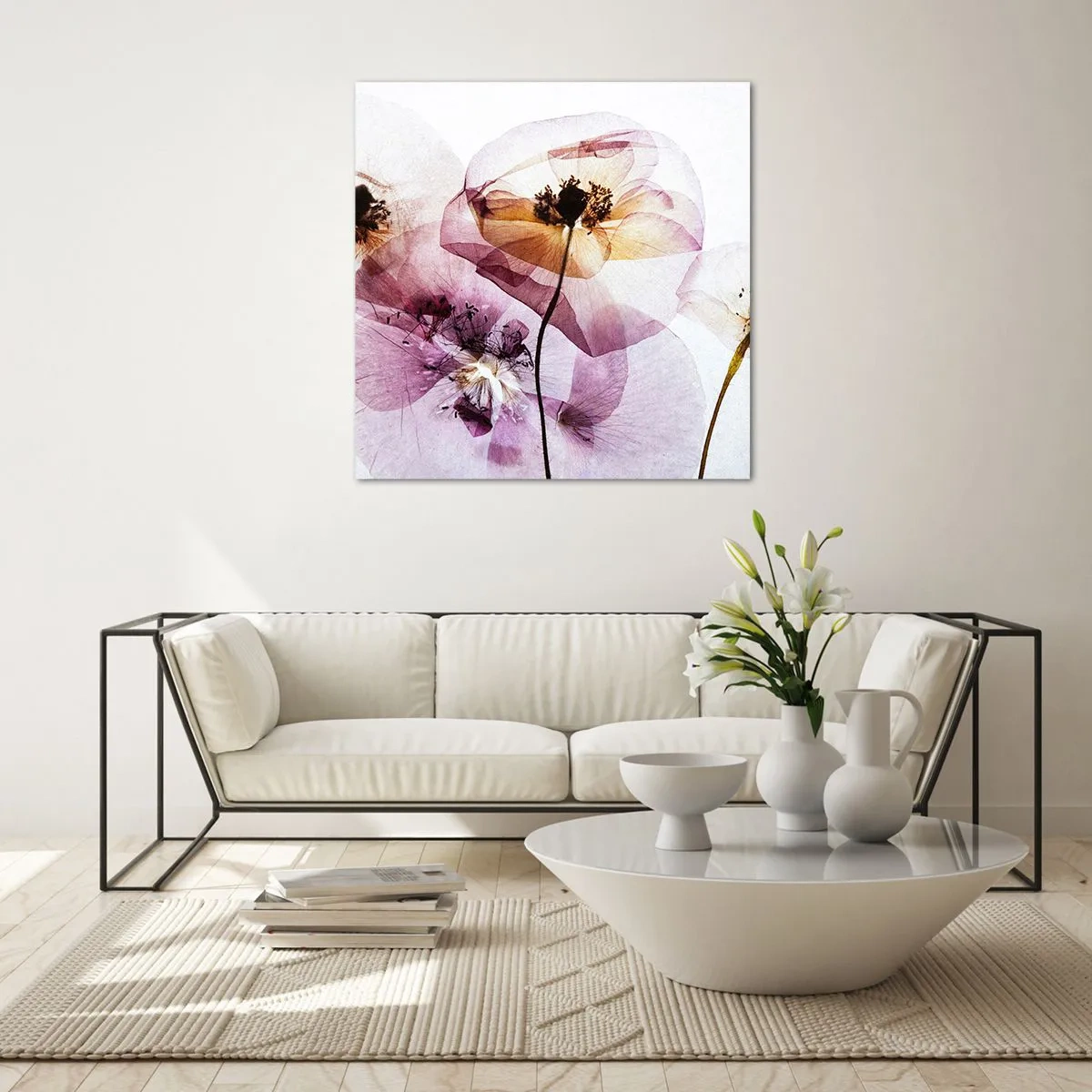 Quadro em vidro - A transparência das flores - 70x70 cm