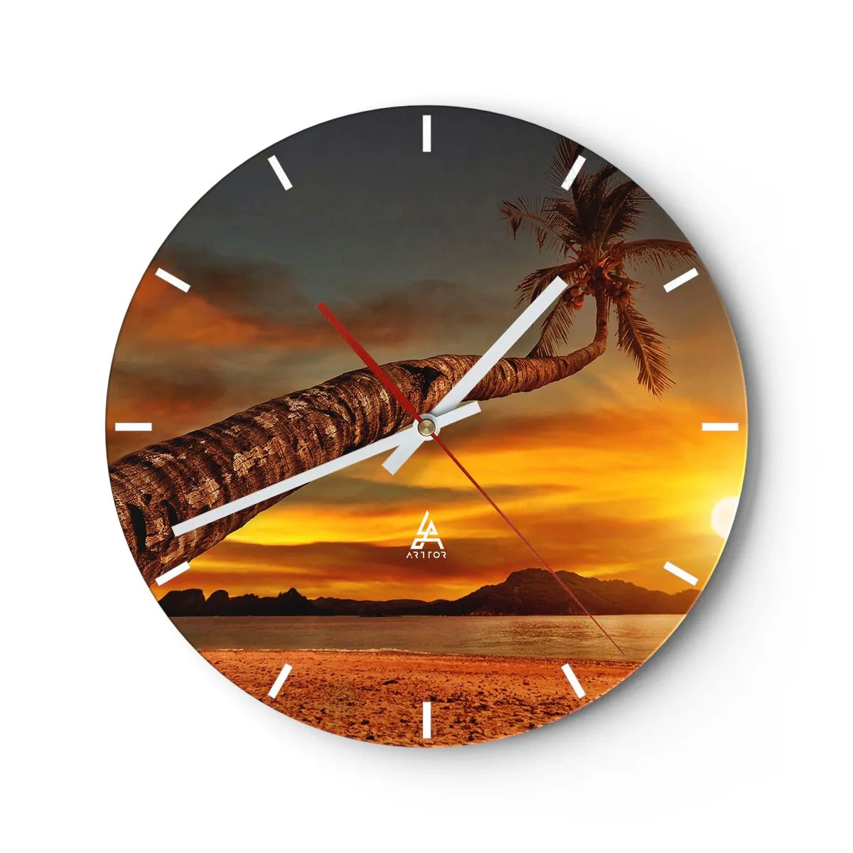 Relógio de parede - Relógio em vidro - Férias exóticas, aventura caribenha - 40x40 cm