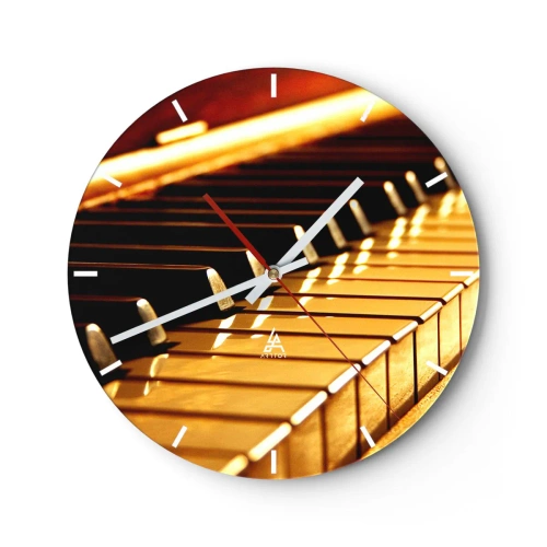 Relógio de parede - Relógio em vidro - Teclas de piano douradas - 30x30cm - Infinitas possibilidades  - Decoração de parede moderna para a sala de estar, cozinha e quarto ARTTOR