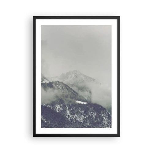 Pôster com moldura preta - Montanhas enevoadas com uma atmosfera misteriosa - 50x70cm - Vale nebuloso - Decoração de parede moderna para a sala de estar e quarto ARTTOR