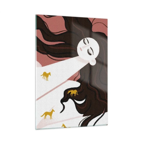 Quadro em vidro - Sonho com um cavalo dourado - 50x70 cm