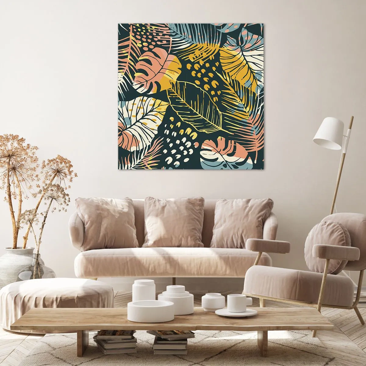 Quadro em tela - Fantasia de folhas - 60x60 cm