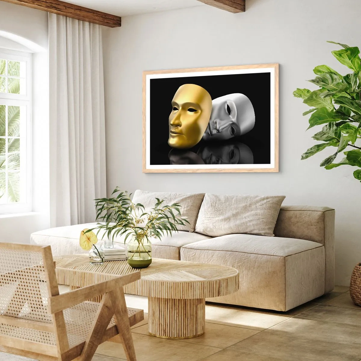 Pôster com moldura de carvalho claro - A vida é um teatro - 100x70 cm