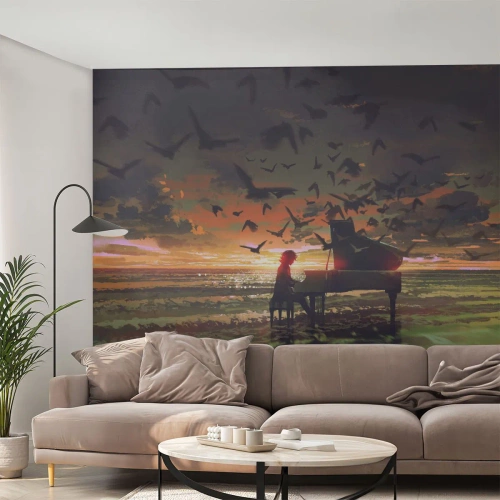 Papel de parede personalizado Premium Sand - Um concerto de piano e ondas - Abstração, Piano, Música