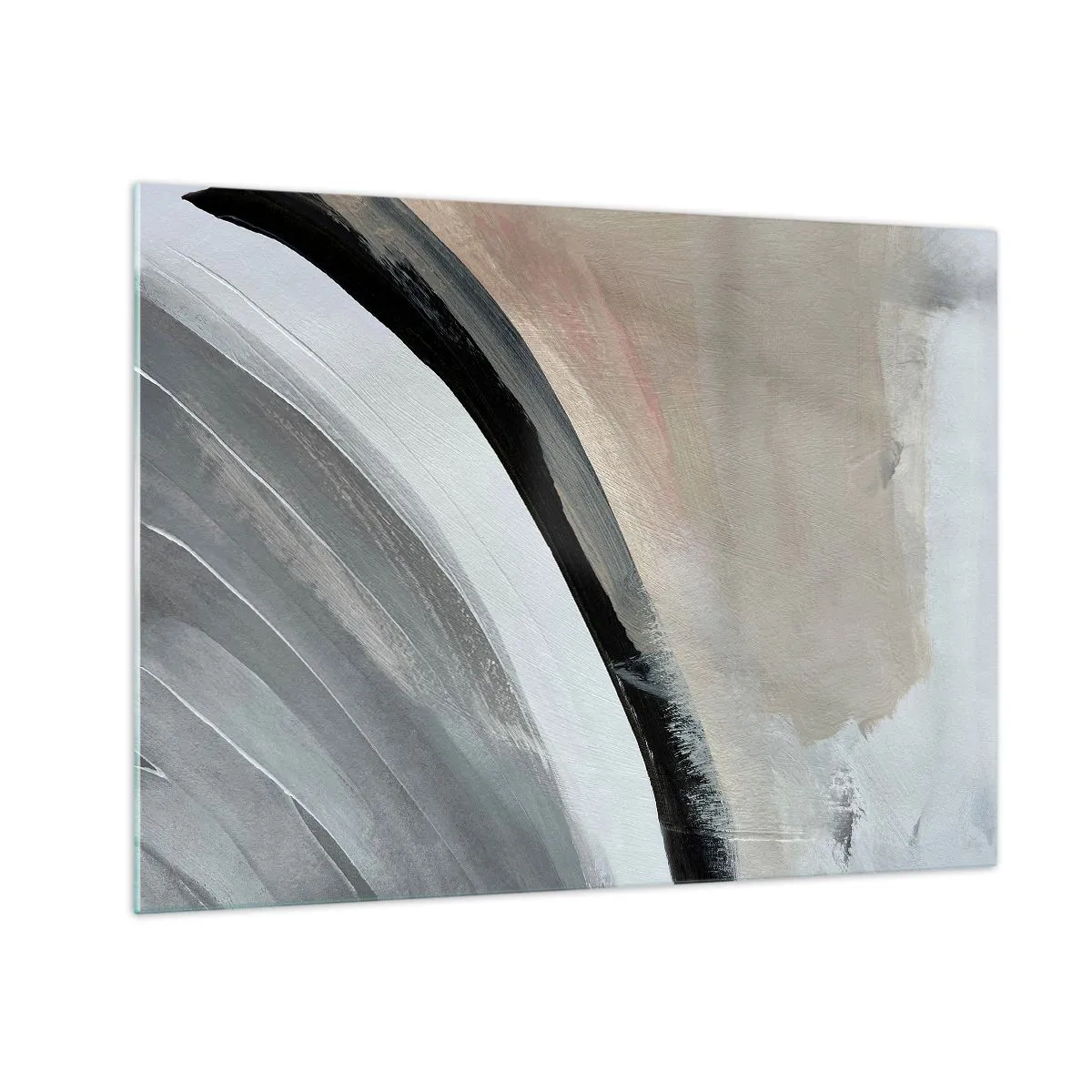 Quadro em vidro - Arco abstrato em tons de cinza e preto - 70x50cm - Composição: arco preto e cinza - Decoração de parede moderna para a sala de estar e quarto ARTTOR