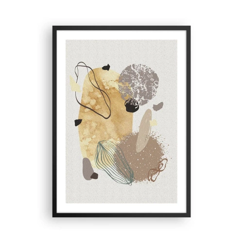 Pôster com moldura preta - Composição abstrata em tons naturais - 50x70cm - Plumcologia aplicada - Decoração de parede moderna para a sala de estar e quarto ARTTOR