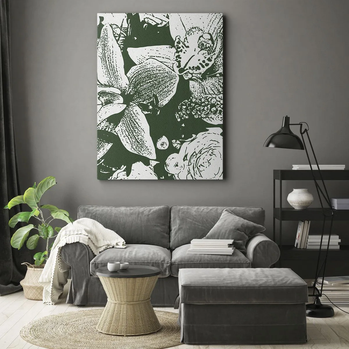 Quadro em tela - Bouquet - o mundo do verde - 55x100 cm